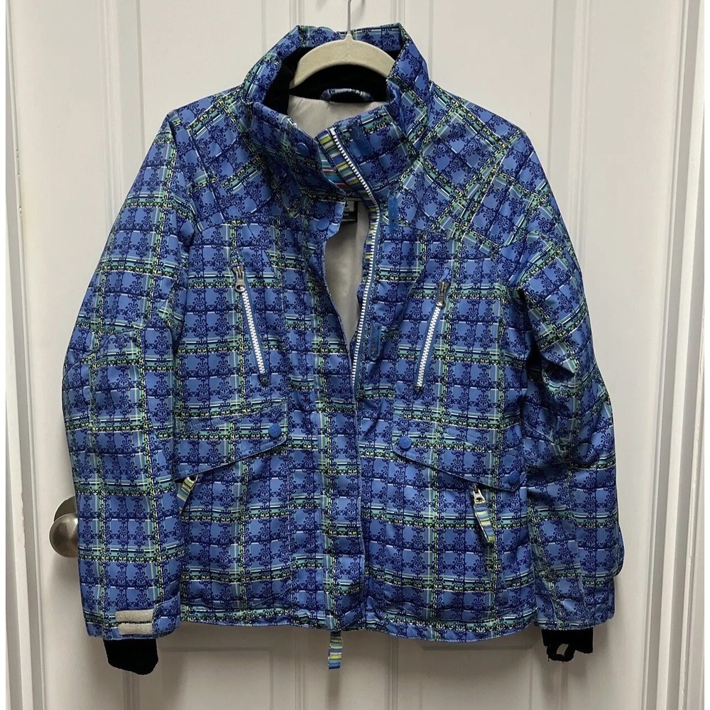 Obermeyer Juniors Blue Damask Plaid Insulated Ski Jacket 21370 Size 14